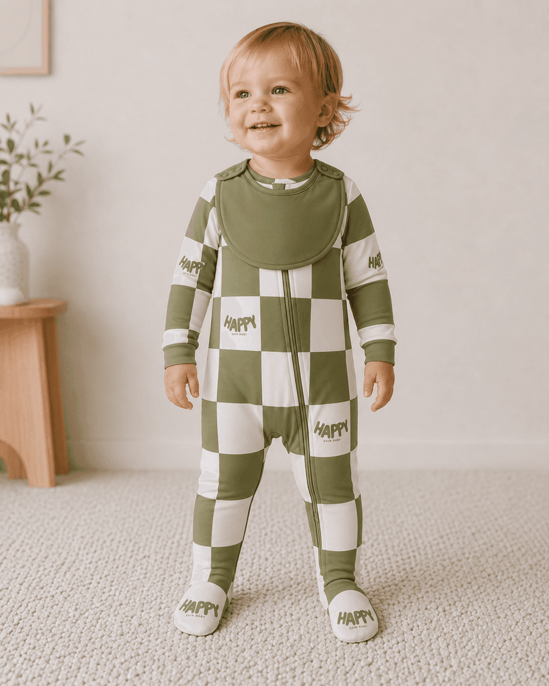 The Everything Zippy footed pajama with attached bib